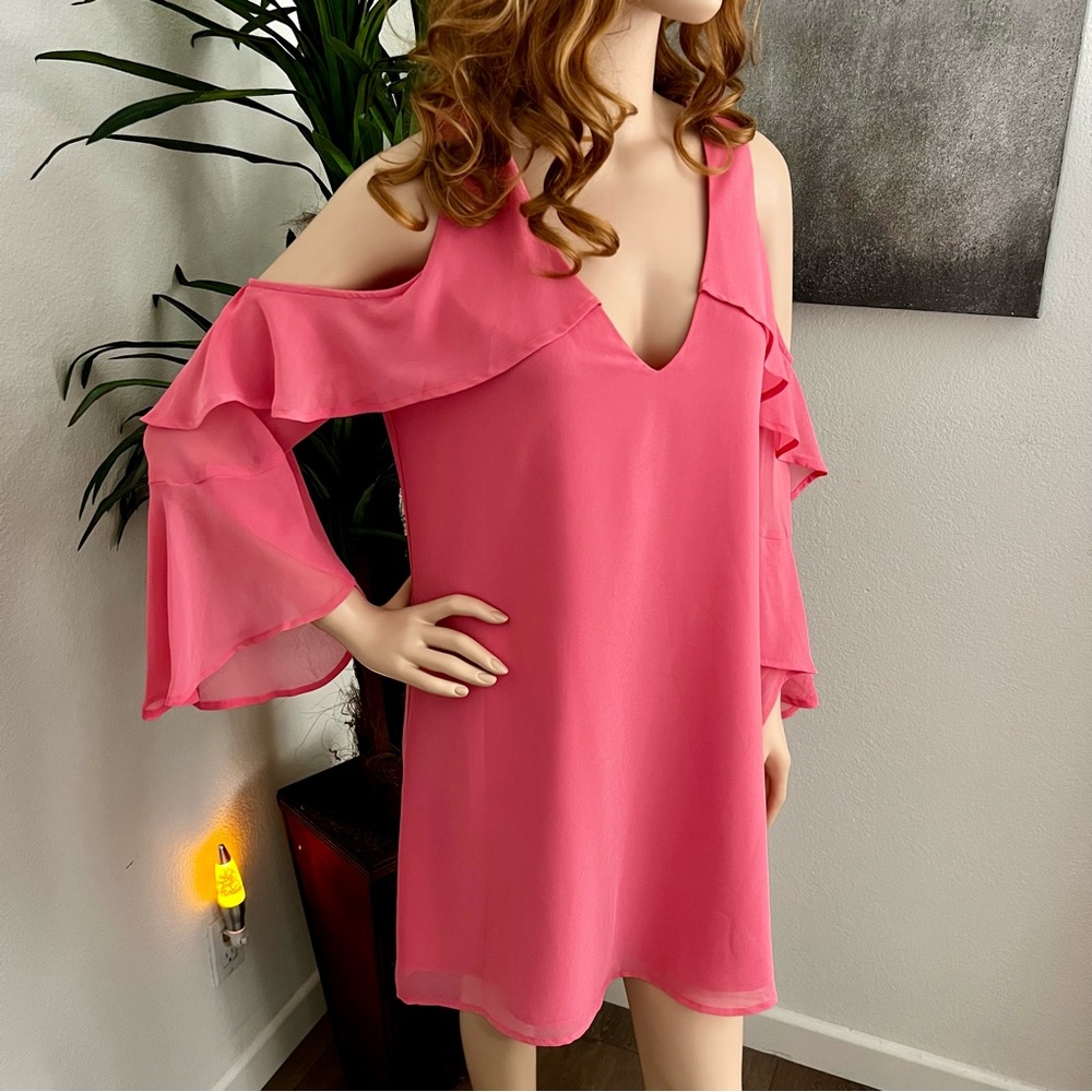 Marciano Coral Pink Cold Shoulder Ruffled Party/Cocktail Dress